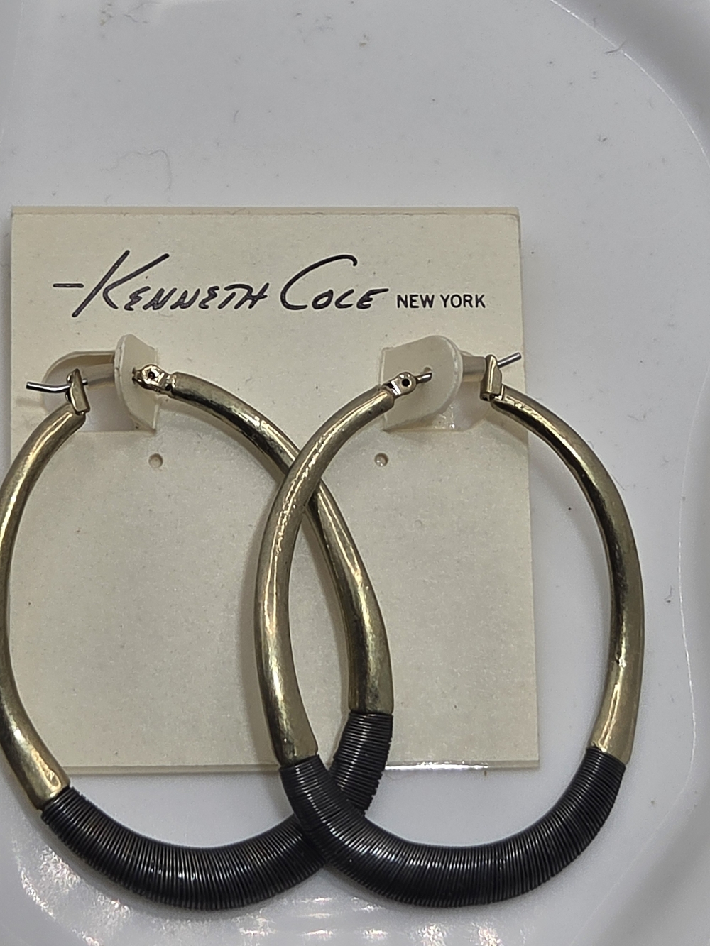 NWT Kenneth Cole New York Brass & Black Coiled Wire Large Hoop Earrings ✨🖤